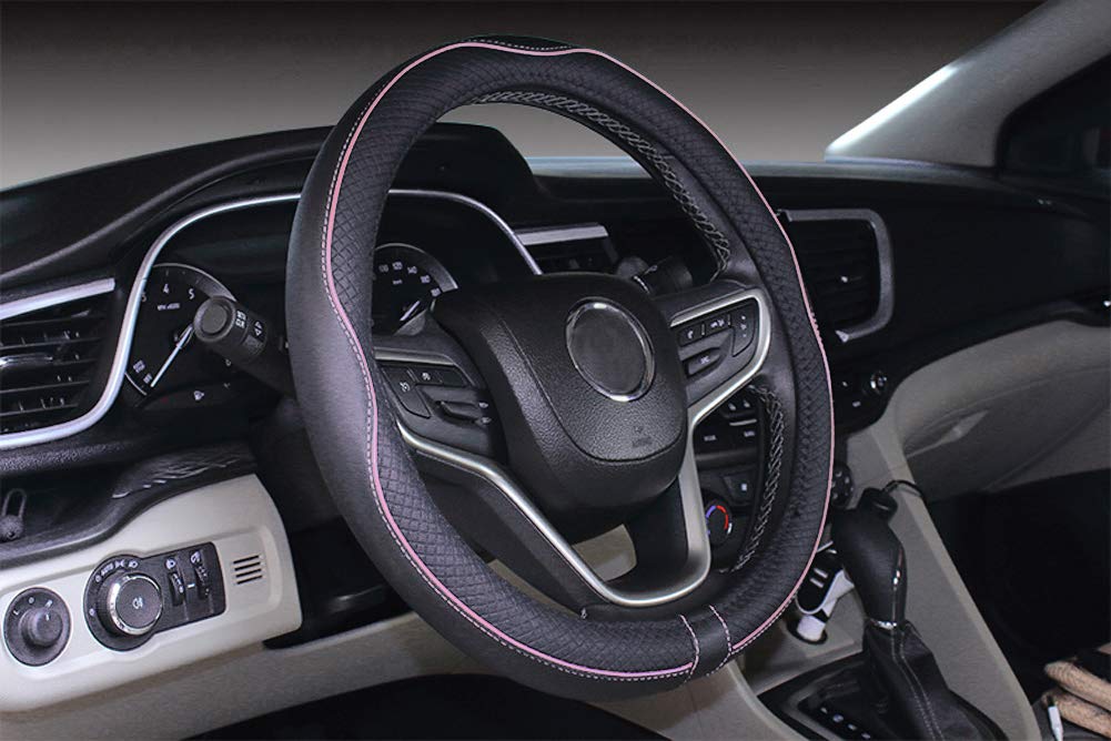 ISTN Mikrofaser Leder Auto Lenkradbezug 38cm für die meisten Autos (schwarz pink) von ISTN