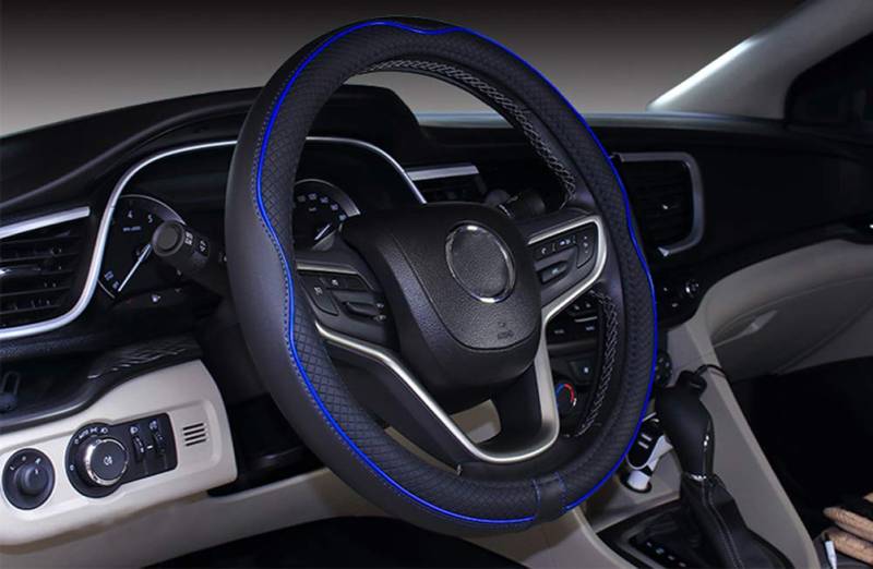 ISTN Mikrofaser Leder Auto Lenkradbezug 38cm für die meisten Autos (schwarz dunkelblau) von ISTN