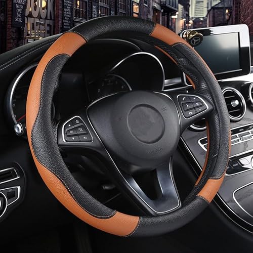 Istn Unisex Sport Stil Kontrast Farbe rutschfeste Schweiß Gute atmungsaktive PU Kunstleder 38 cm Auto Lenkrad Abdeckung Orange von ISTN