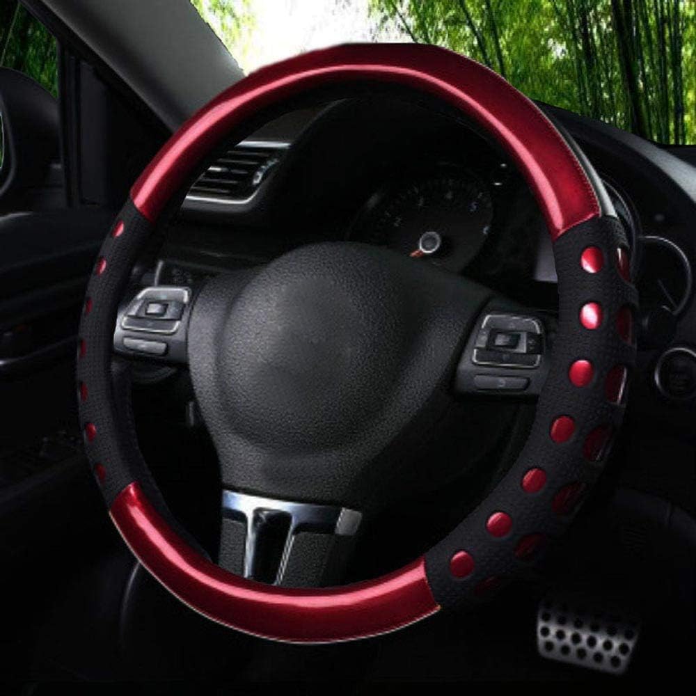 Istn Unisexs hochwertiger langlebiger Kunstleder Material und Rutschfestigkeit Universal Lenkradabdeckung Rot Auto Zubehör Dekor von ISTN