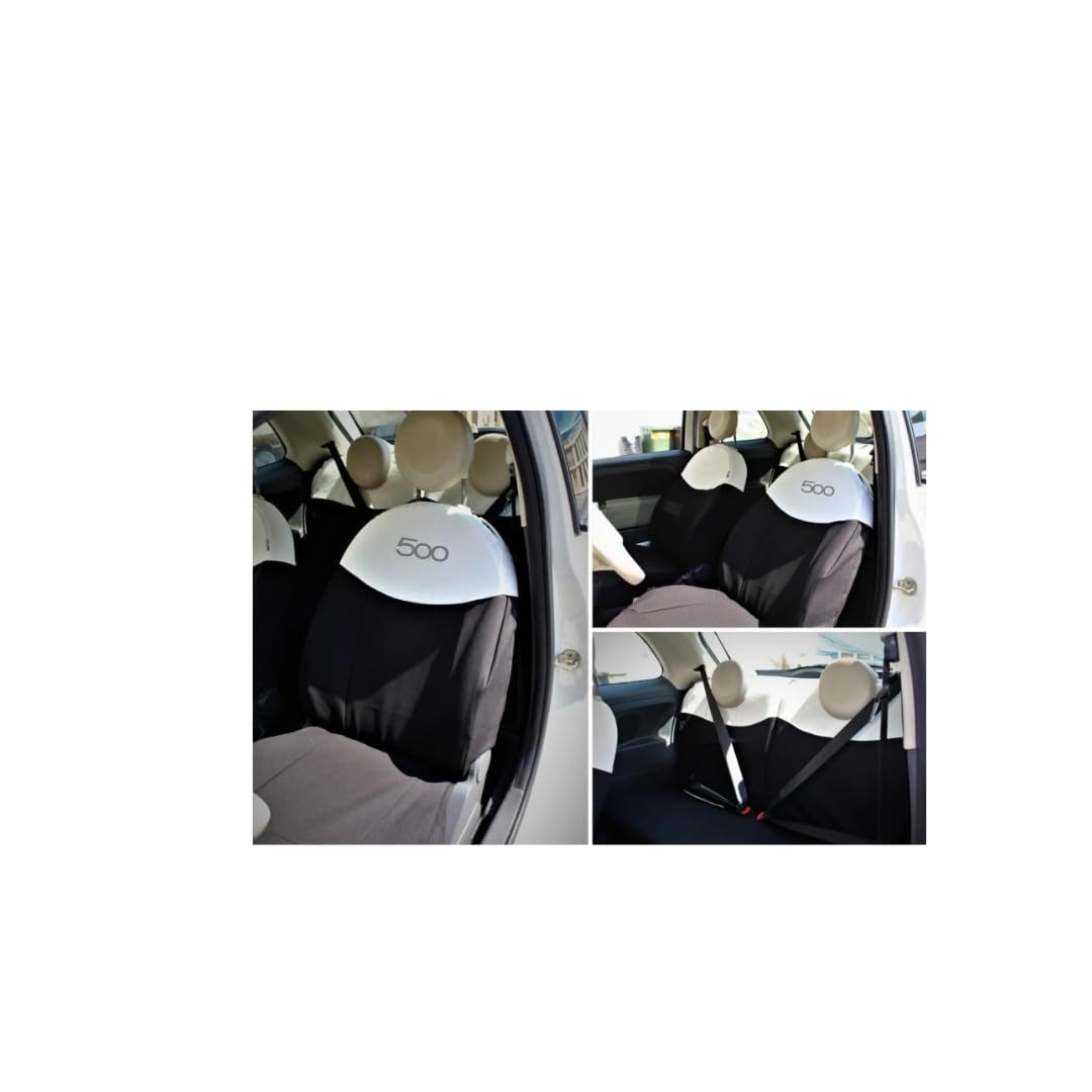 Italfodere - Autositzbezüge vorne und hinten - Kompatibel mit Fiat 500 - Handgefertigt - Baumwolle - Schaumstoff - Polyester - Autozubehör - Made in Italy - (Schwarz/Weiß) von Italfodere
