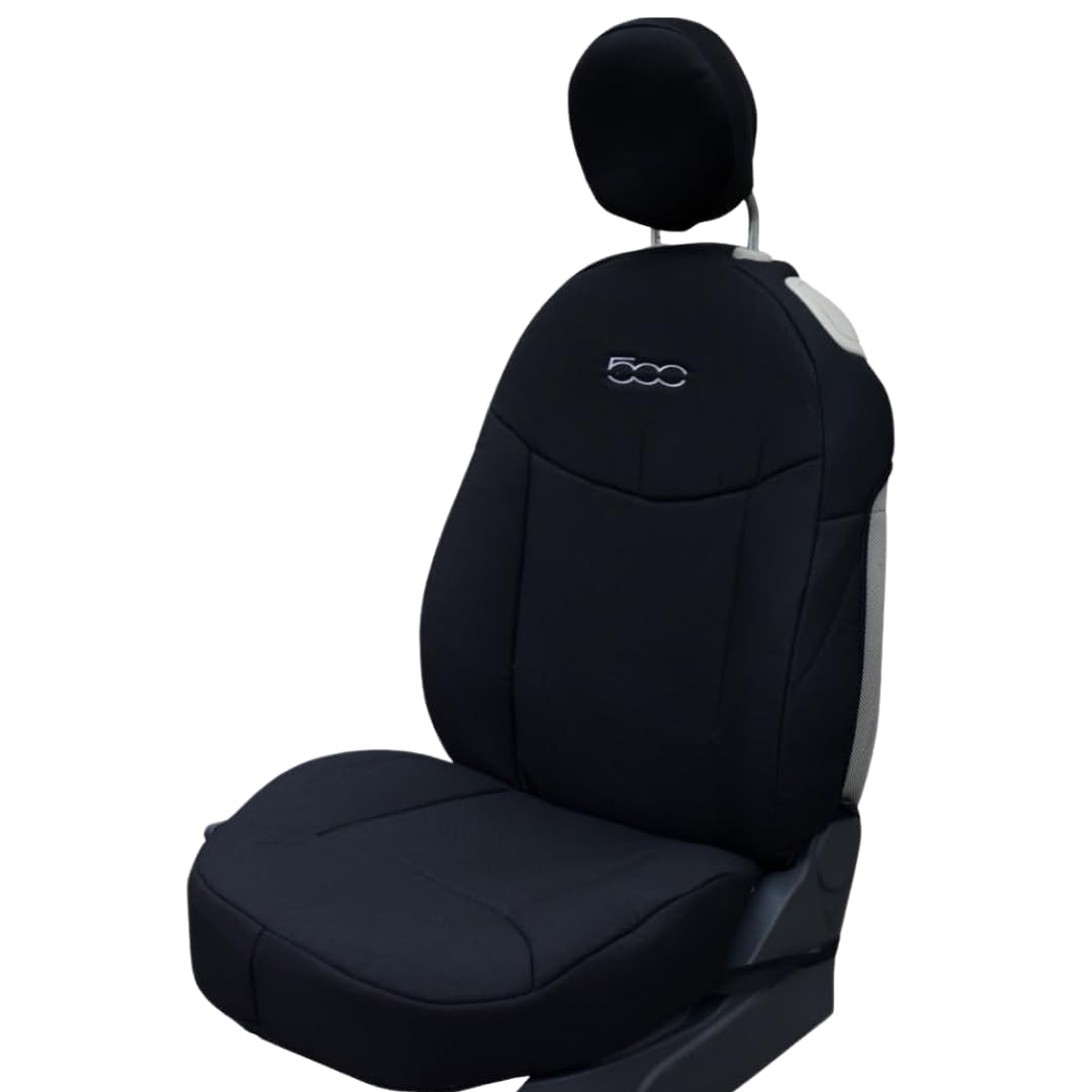 Italfodere - Paar Vordersitzbezüge kompatibel mit Fiat 500 ab 2007 - Gepaarte Baumwolle - Handgefertigt - Elegant und langlebig - Autozubehör - Made in Italy - Schwarz von Italfodere