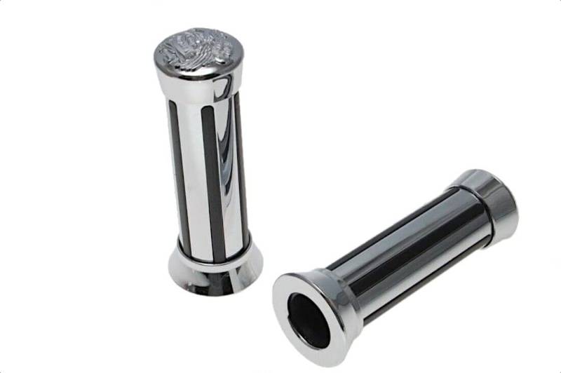 GRIFFE Lenkergriffe 135mm/22mm CHROM - SCHWARZ Universal Handle bar grips von ItalyRacing
