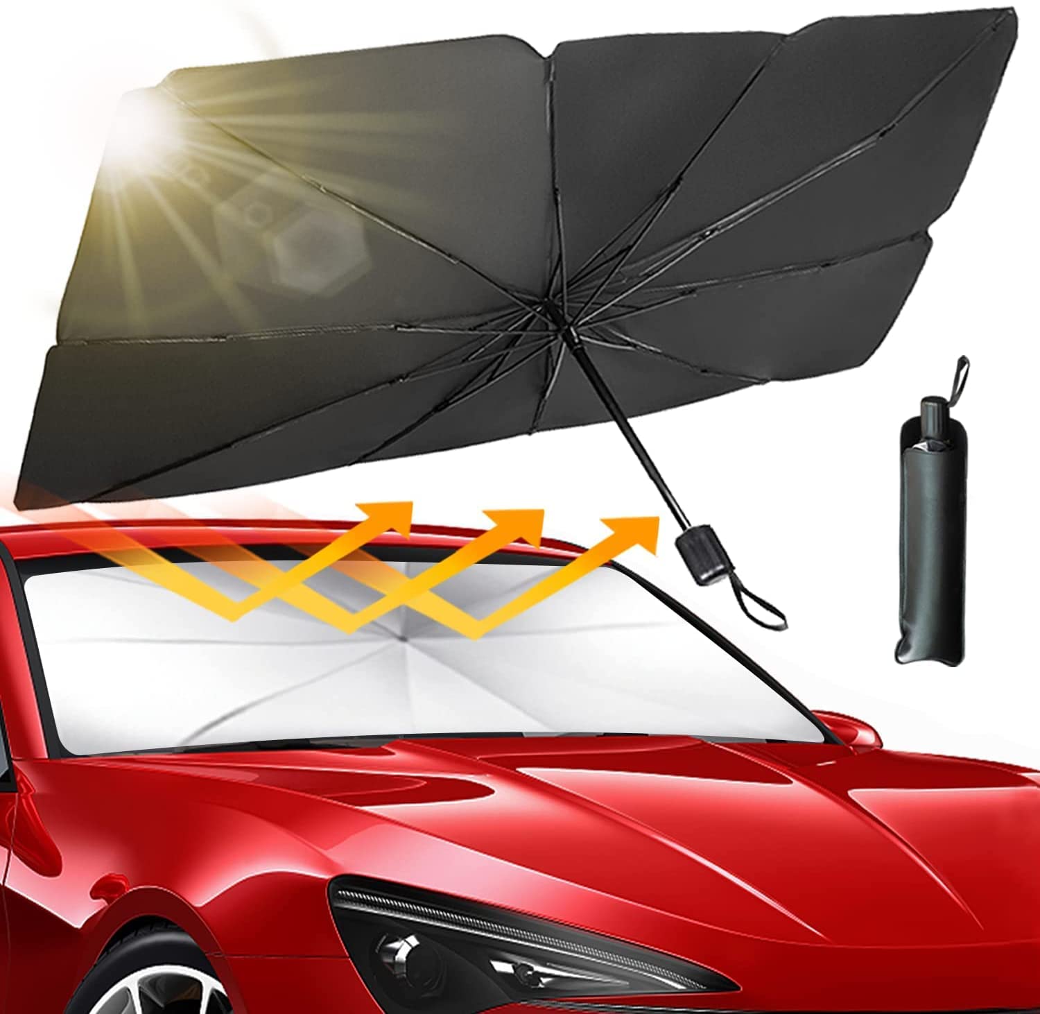 Sonnenschutz Auto Frontscheibe, Dehnbar Sonnenblende für Windschutzscheibe und Heckscheibe, Block UV Sonnenschirm für Autos und SUV (Black-B, 140x79cm) von Itiban