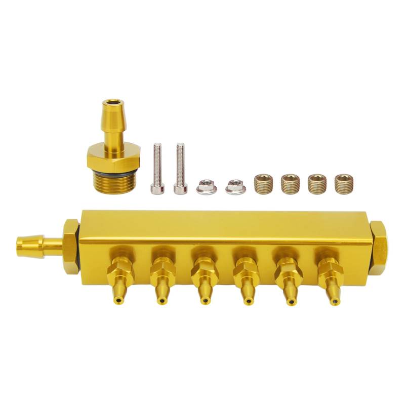 Itonash 6 Port Vakuum Krümmer Kit Turbo Boost Ansaug Krümmer Kit Entworfen, mit 6 Port Vakuum Block für Auto-LKW Turbos Boost Controller Map Sensor Ventil (Gold) von Itonash