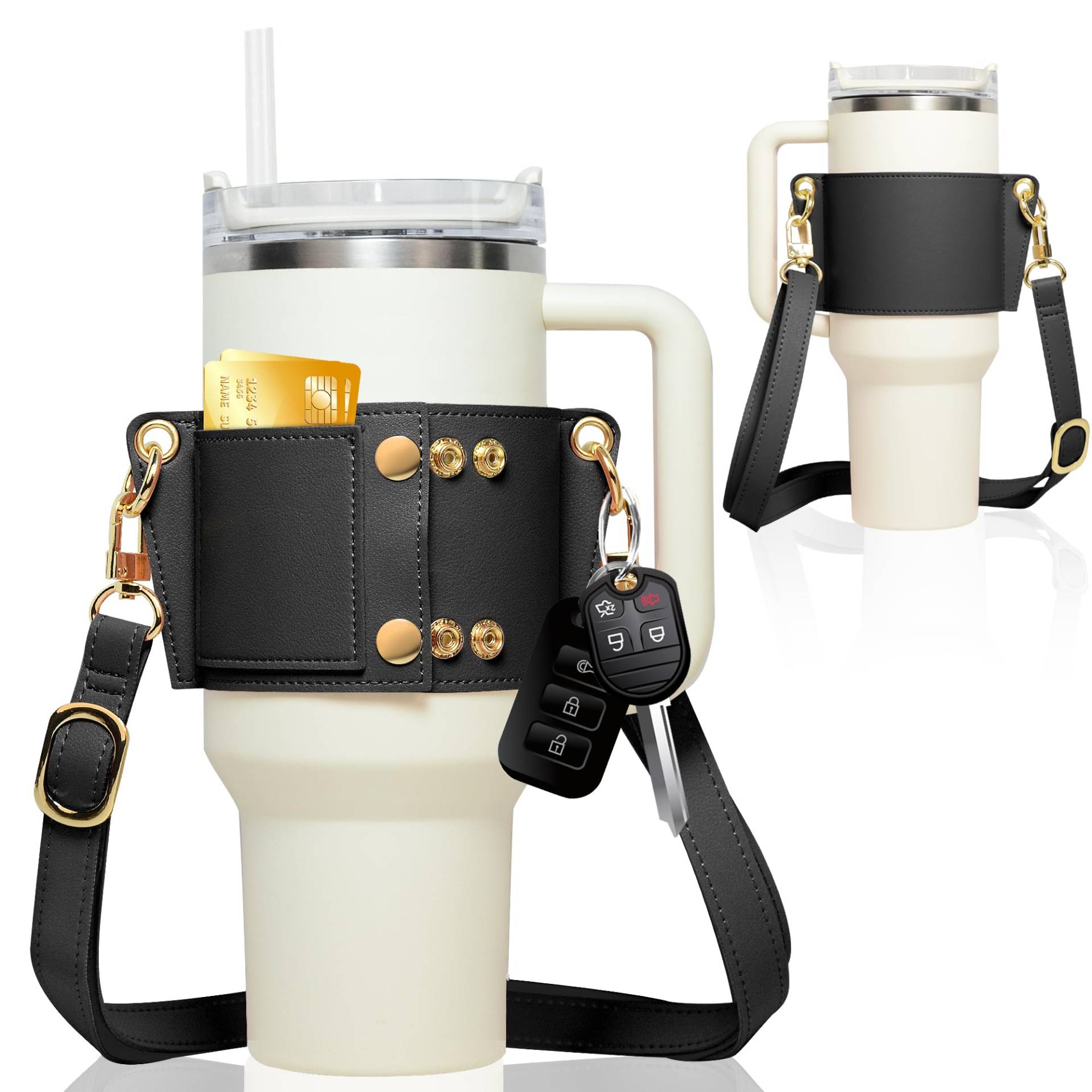 Itscolofy Wasserflaschenhalter - Tragegurt für Stanley 1,2 l & 850 ml Becher mit Griff, für Stanley Cup Zubehör, verstellbarer Riemen, Kreditkartenhalter, Schlüsselanhänger, Strohhalmabdeckung Itscolofy Wasserflaschenhalter - Tragegurt für Stanley 1,2 l & 850 ml Becher mit Griff, für Stanley Cup Zubehör, verstellbarer Riemen, Kreditkartenhalter, Schlüsselanhänger, Strohhalmabdeckung von Itscolofy
