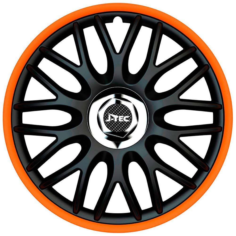 Satz J-Tec Radzierblenden Orden R 13-Zoll Schwarz/Orange + Chrom Ringe von J-Tec