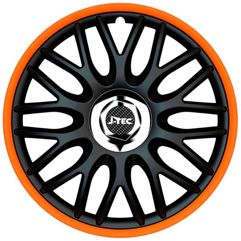 Satz J-Tec Radzierblenden Orden R 13-Zoll Schwarz/Orange + Chrom Ringe von J-Tec