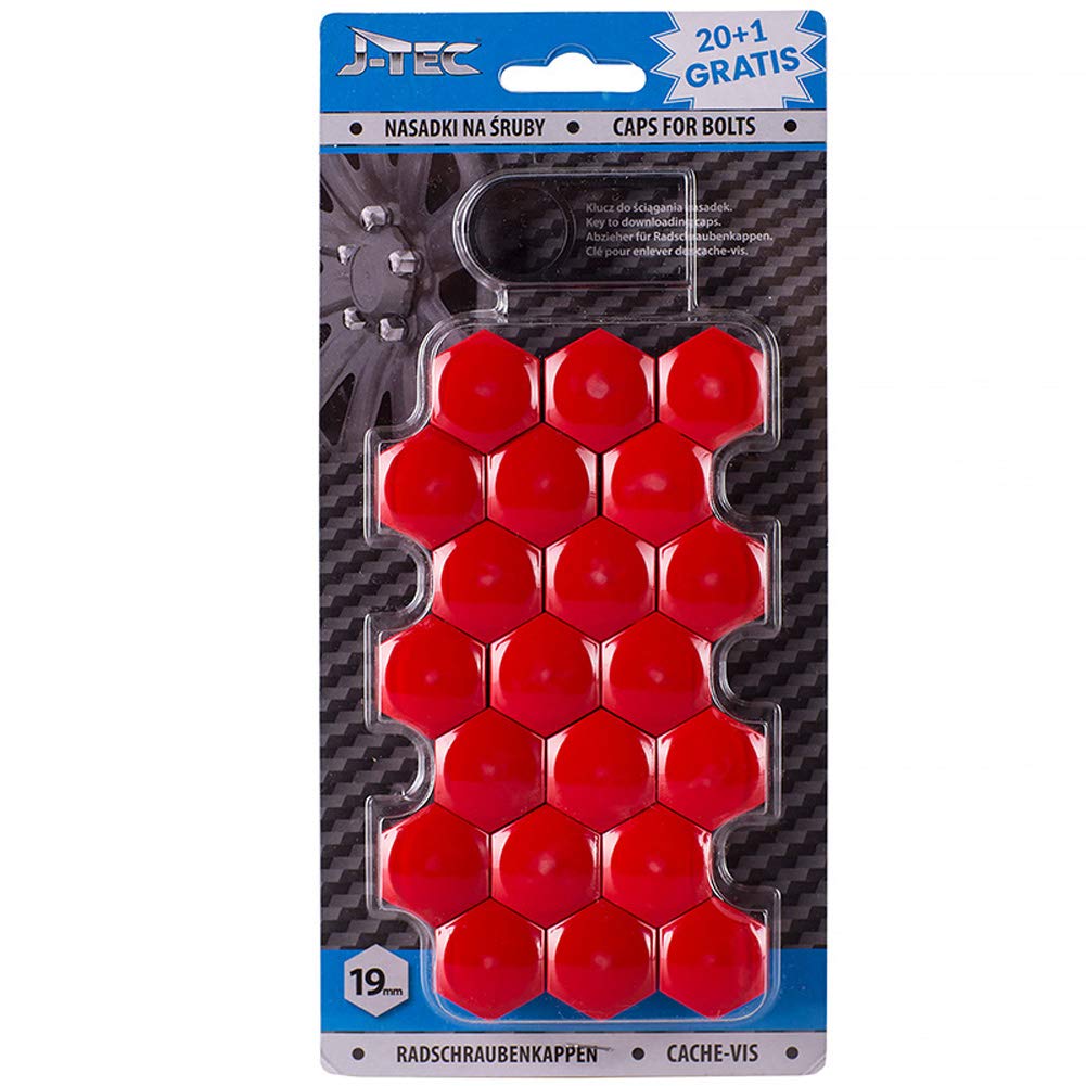 J-Tec Satz universelle Radmutterkappen - Rot Kunststoff - 19mm - Satz à 20+1 Stück von AUTO-STYLE