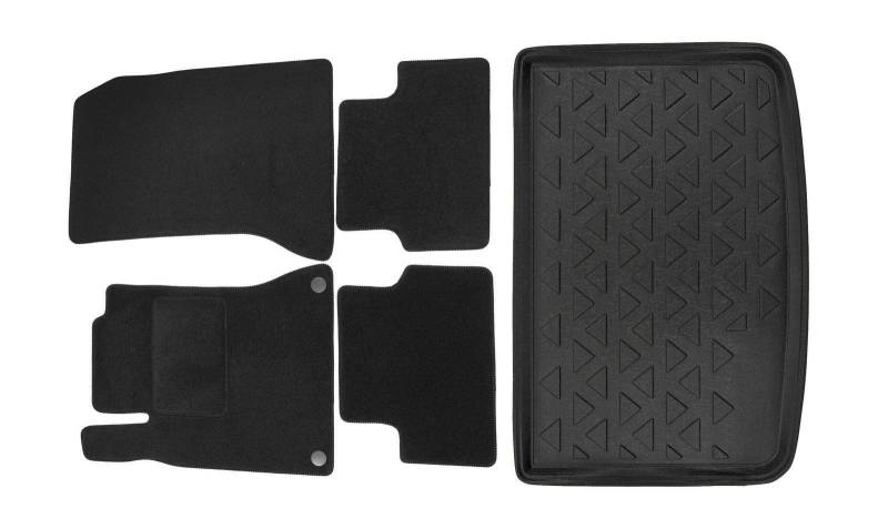 J&J AUTOMOTIVE | Velours Fußmatten + Kofferraumwanne Set Für A-Klasse W176 2013-2018, Genaue Passform, rutschfeste Untregrund, mit Hoher Rand von J&J AUTOMOTIVE