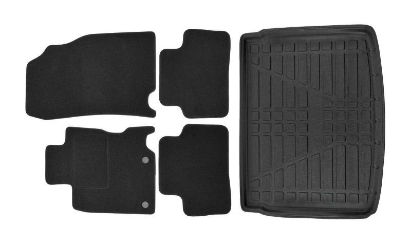 J&J AUTOMOTIVE | Velours Fußmatten + Kofferraumwanne Set Für Qashqai 2, J11 Visia 2014-2021, Genaue Passform, rutschfeste Untregrund, mit Hoher Rand von J&J AUTOMOTIVE