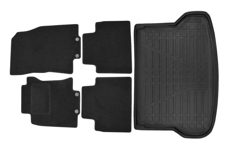 J&J AUTOMOTIVE | Velours Fußmatten + Kofferraumwanne Set Für X-Trail T32 2014-2021, Genaue Passform, rutschfeste Untregrund, mit Hoher Rand von J&J AUTOMOTIVE