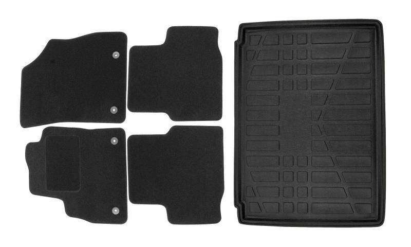 J&J AUTOMOTIVE | Velours Fußmatten + Kofferraumwanne Set Für Astra K 2015-2021 Fließheck Reserverad, Genaue Passform, rutschfeste Untregrund von J&J AUTOMOTIVE