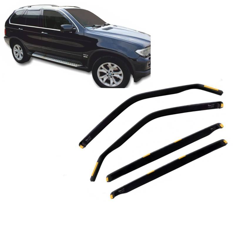 J&J AUTOMOTIVE | Windabweiser Passend Für X5 E53 2000-2006, Heko Regenabweiser, Getönt, Set 4-Teilig, Vorne und Hinten, Aerodynamisch von J&J AUTOMOTIVE