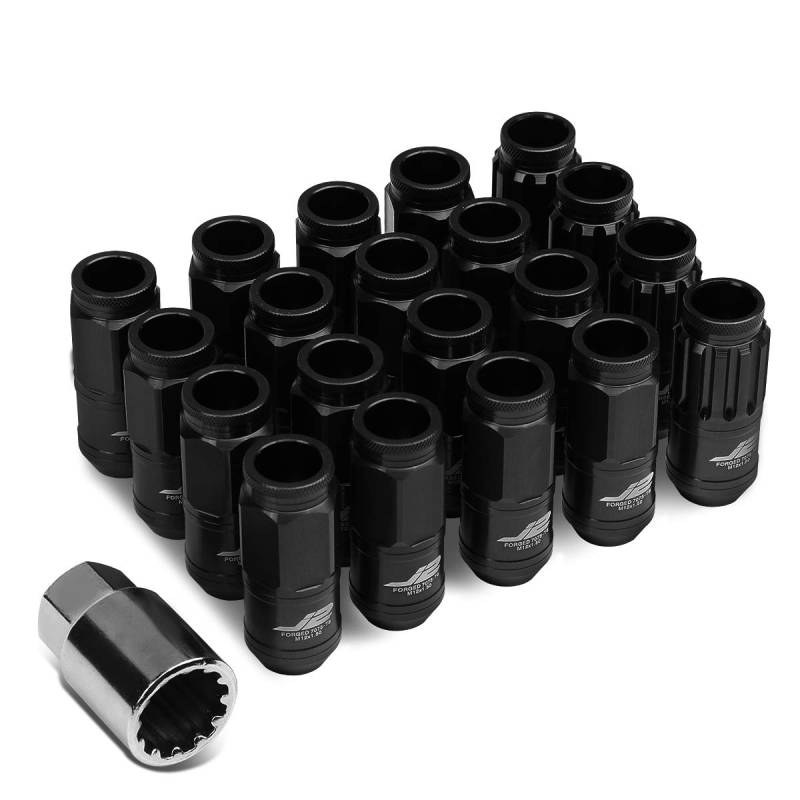 J2 Engineering 7075 Aluminium-Radmutter mit offenem Ende, M12 x 1,5, 16 Stück, L: 50 mm, mit 4 Schloss und Schlüssel von J2 Engineering