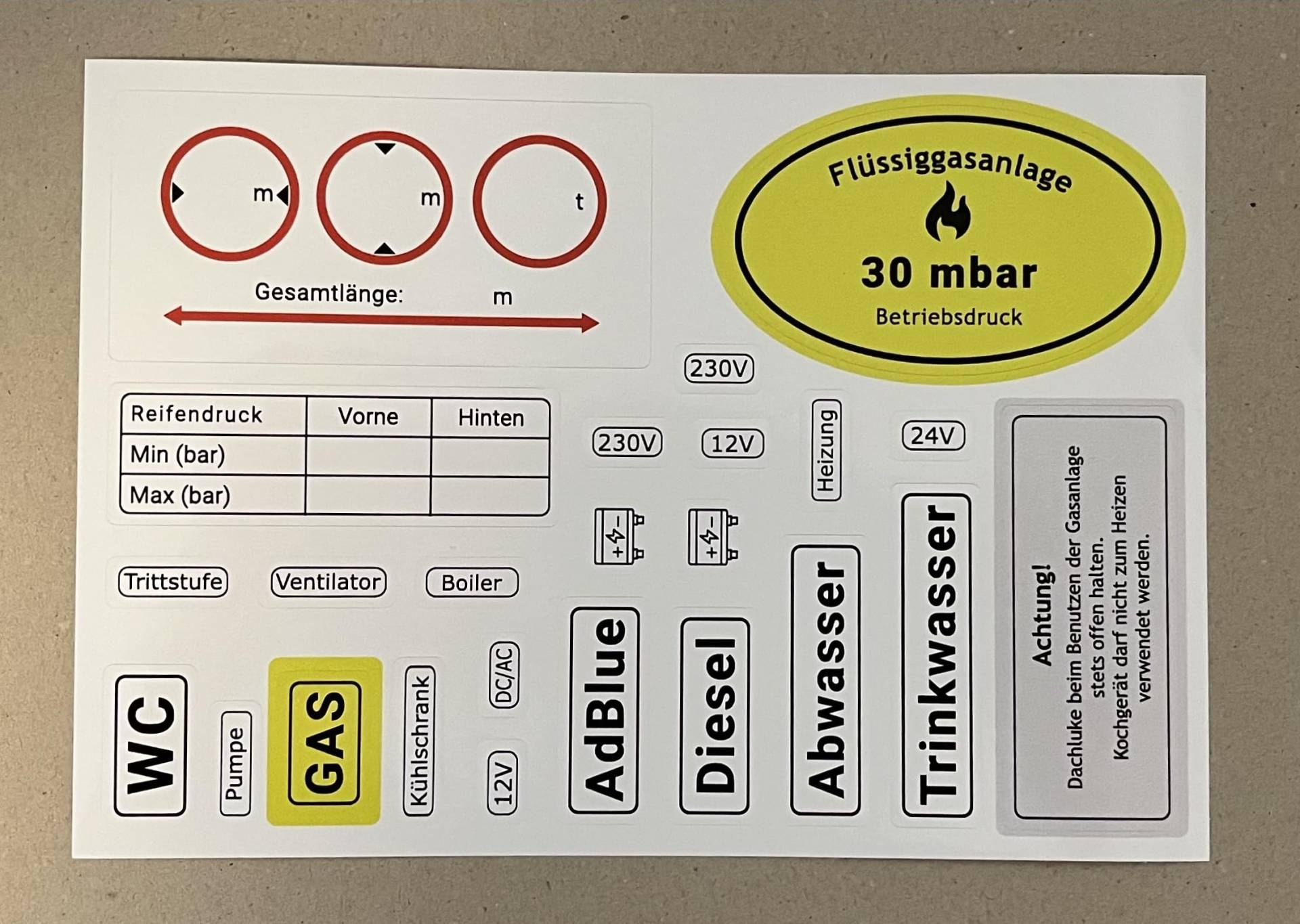 JANSTAHL Wohnmobil Aufkleber Set Gas G 607 Gewicht Höhe Breite Reifendruck Gas G 607 Trennschalter JANSTAHL Wohnmobil Aufkleber Set Gas G 607 Gewicht Höhe Breite Reifendruck Gas G 607 Trennschalter von JANSTAHL