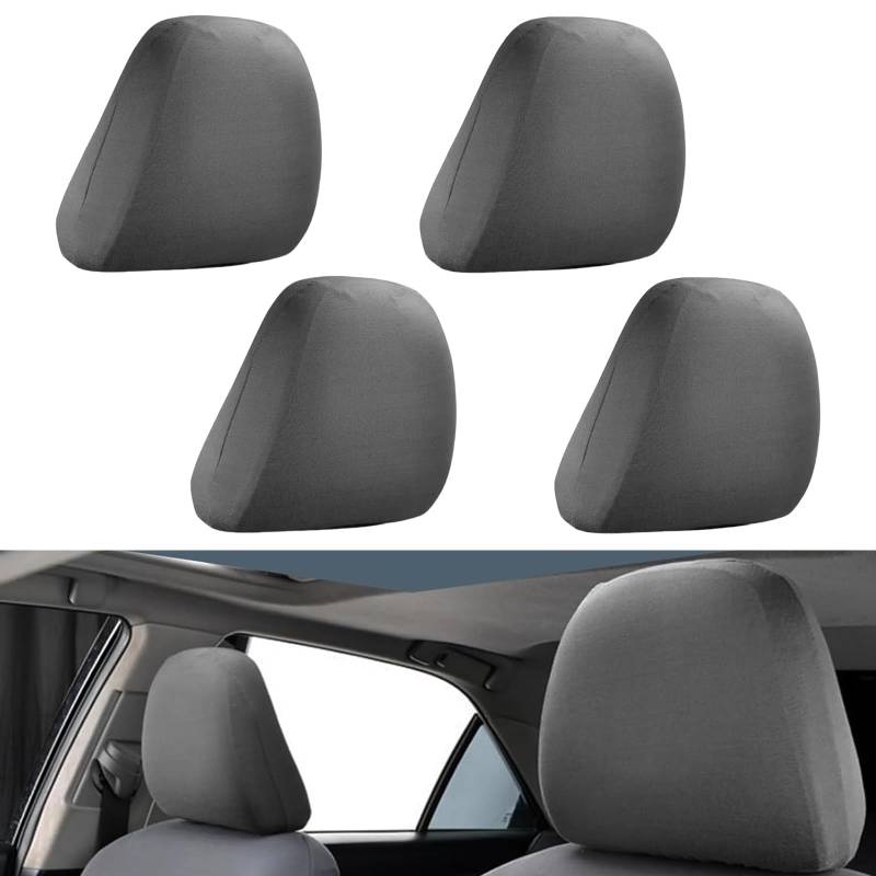 JAONLD Kopfstützenbezüge Auto 4 Stück Universal Kopfstützenbezug Auto Elastische Kopfstützenschoner Atmungsaktiv und Flexibel Staubdicht und Waschbar Geeignet für LKW, Bus, Auto (Grau) von JAONLD