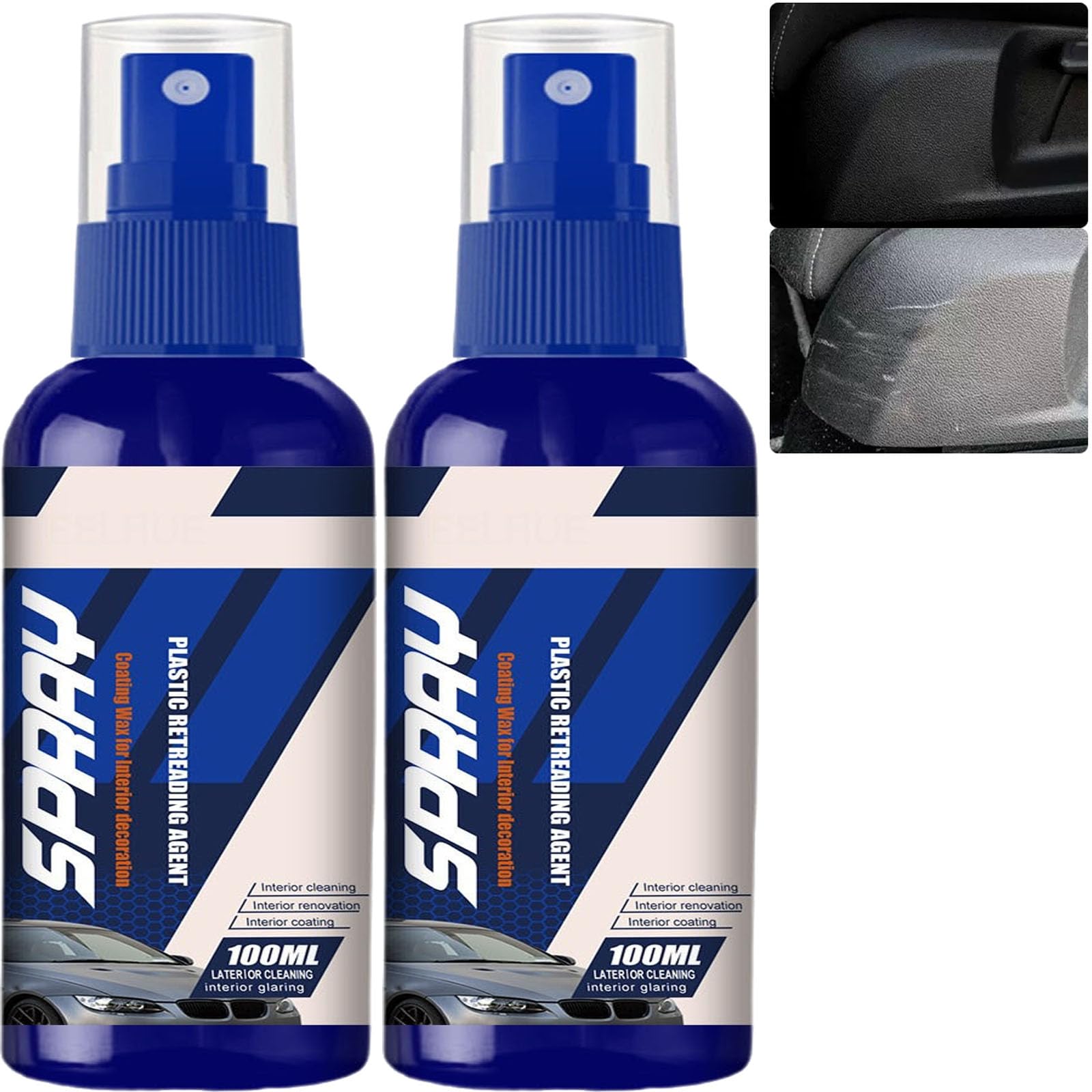 Kunststoff- und Leder-Restaurator für Autos, Wohnmobile und Motorräder, schwarzes Zierleisten-Restaurationsspray, langanhaltendes Armaturenbrett, Kunststoffschutz für die Sitzaußenseite (2 Stück) von JASUBAI