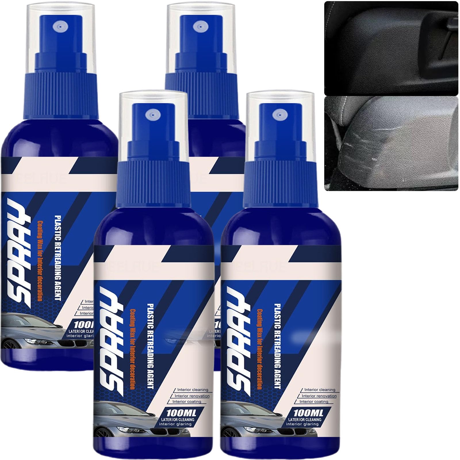 Kunststoff- und Leder-Restaurator für Autos, Wohnmobile und Motorräder, schwarzes Zierleisten-Restaurationsspray, langanhaltendes Armaturenbrett, Kunststoffschutz für die Sitzaußenseite (4Stück) von JASUBAI