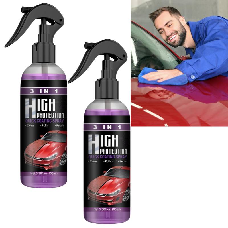 Qpcases 3-in-1-Autolack-Schnellspray mit hohem Schutz, multifunktionales Lackerneuerungsspray, 3-in-1-Keramik-Autolack-Spray, Wachs für Autokratzer, Keramik-Sprühwachsfür Autos (2pcs) von JASUBAI