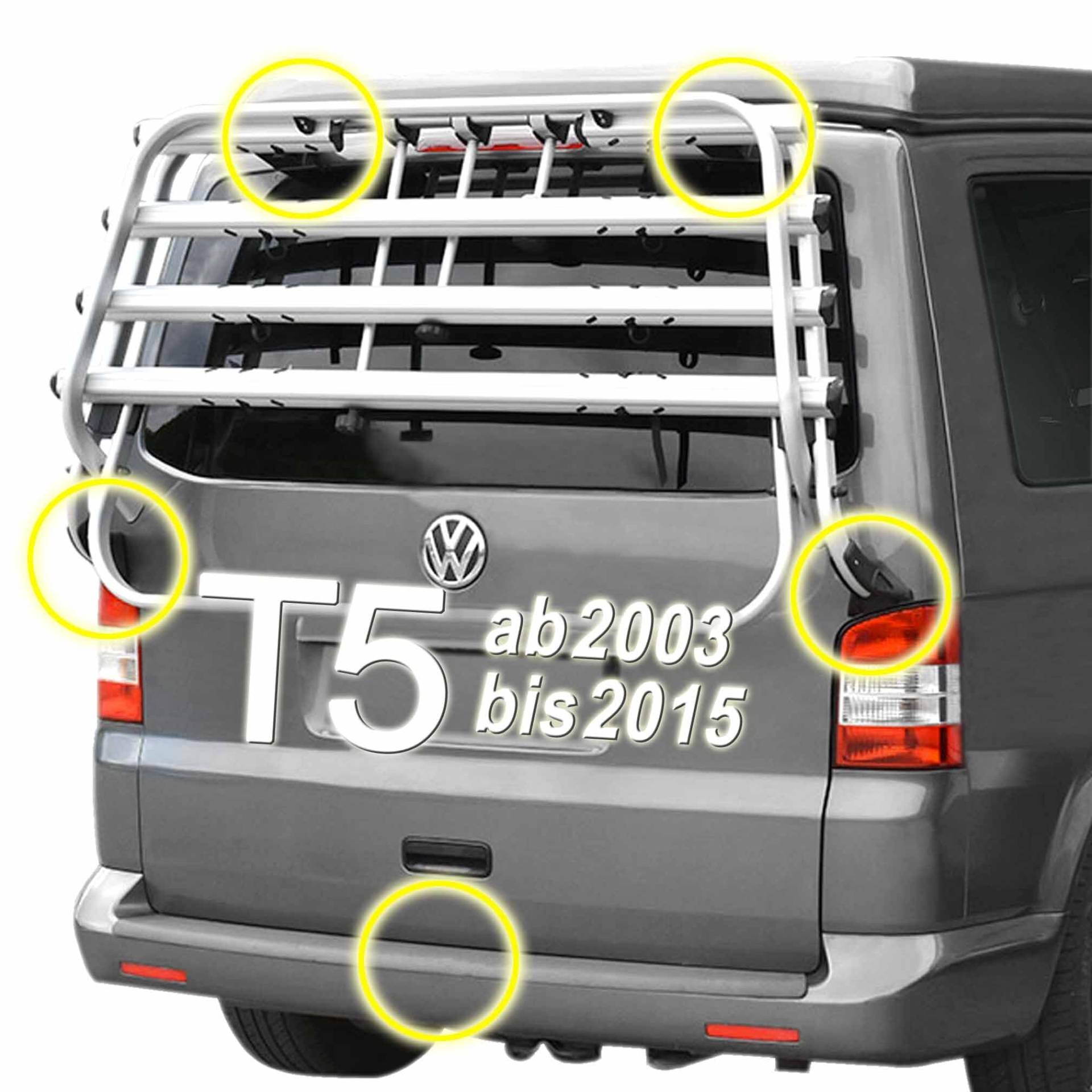 JAWERK Schutzfolie für Fahrradträger VW T5 T5.1 T5.2 (2003 bis 2015) - 5 TLG. - TRANSPARENT Klar Heckträger, Lackschutz, Kratzschutz, Selbstklebend, Autofolie von JAWERK