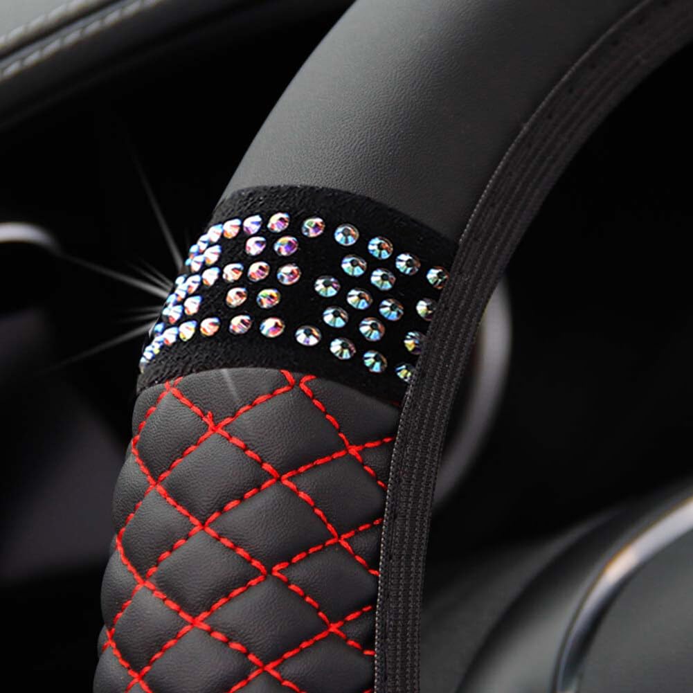 Universal Lenkradhülle Anti Rutsch Lenkradabdeckung Lenkradbezug Strass Lenkradschutz Steering Lenkradschoner Lenkradbezug Glitzer Auto Lenkradhülle Lenkradabdeckung Universal Auto zubehör 38CM von JAWSEU