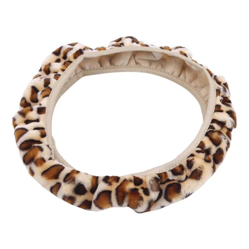 Universal Leopard Plüsch Lenkradhülle - Fell Lenkradbezug Winter Warme Lenkradabdeckung - Weiche Künstliche Wolle Lenkradschutz für 36-38cm - Auto Zubehör von JAWSEU