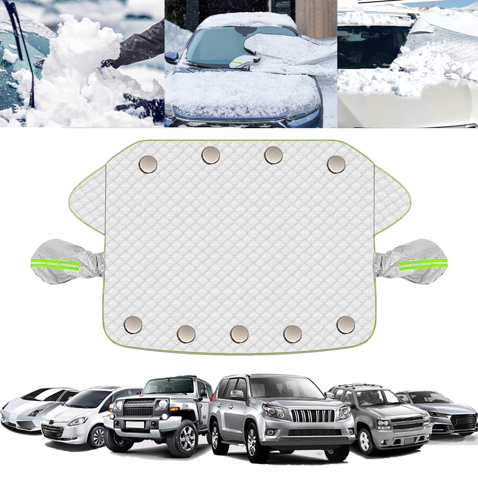 JAYCBOP GEKOPEE Frontscheibenabdeckung Auto Scheibenabdeckung Windschutzscheibe Abdeckung mit Seitenspiegelabdeckung Magnet Fixierung Faltbare Winterabdeckung für Schnee, Frost, Staub (157 * 126 cm) von JAYCBOP