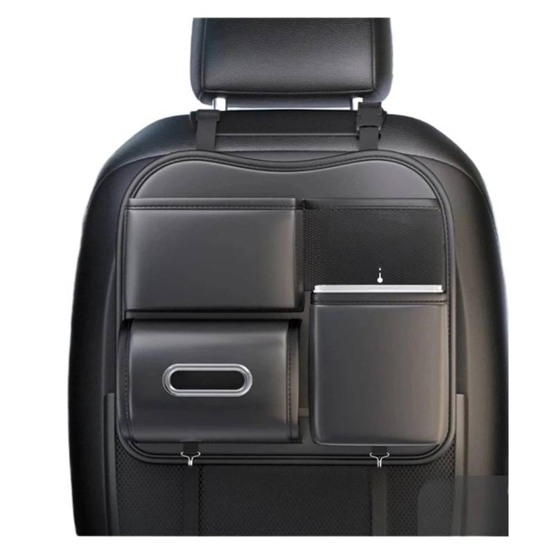 JAYQDZ Aufbewahrungstasche for die Autositzlehne, 6-in-1-Auto-Organizer for die hintere Reihe, Aufbewahrungstasche aus PU-Leder mit Taschentuchhalter und Haken for Aufhängen(Black) von JAYQDZ
