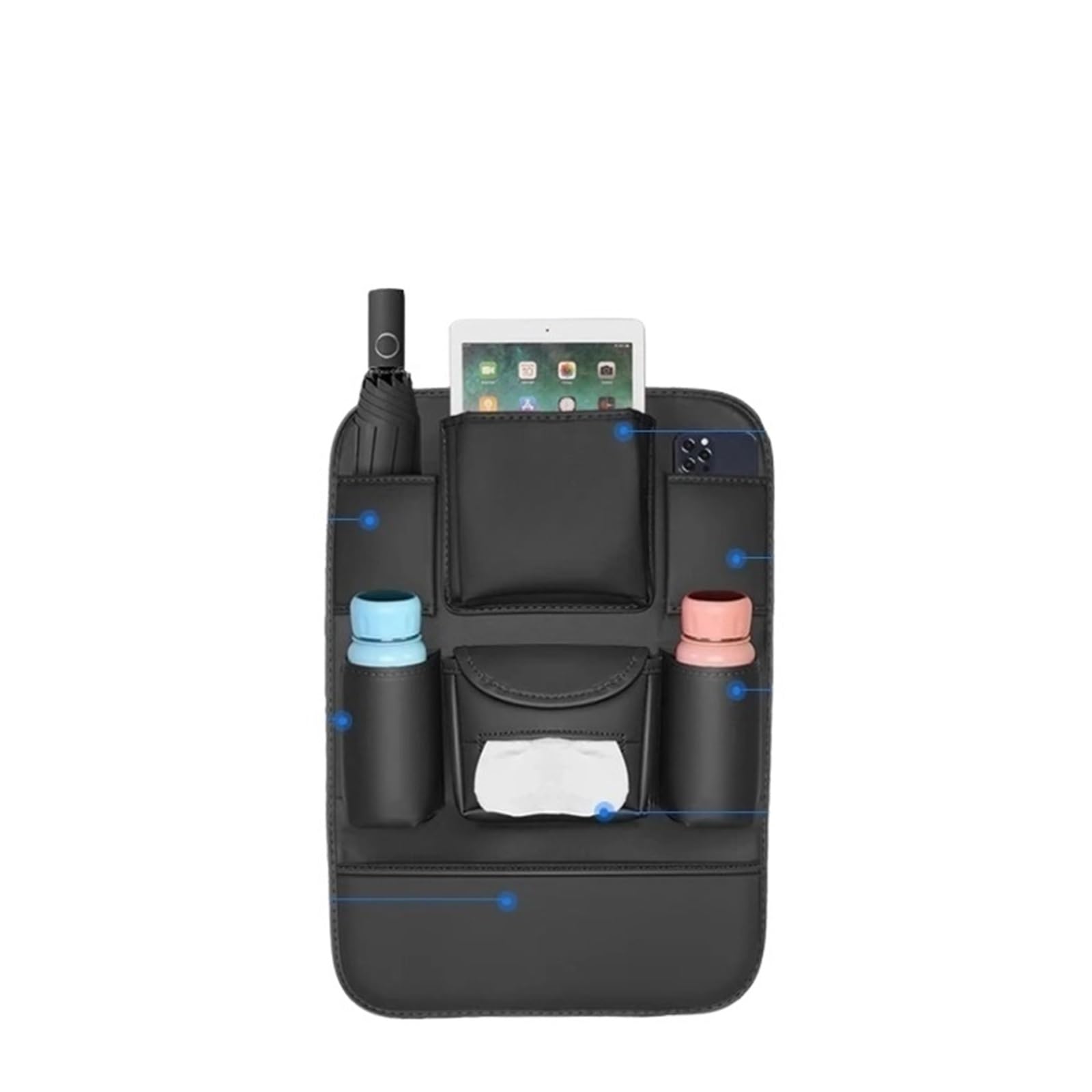JAYQDZ Autositz-Organizer, Aufbewahrungstasche for die Rückenlehne, Antikick-Pad for den hinteren Verschleiß, kompatibel mit BMW X1 X3 X5 X7 E39 E46 E60 E90 F10 F20 F30 F01 F15 G30(Black) von JAYQDZ