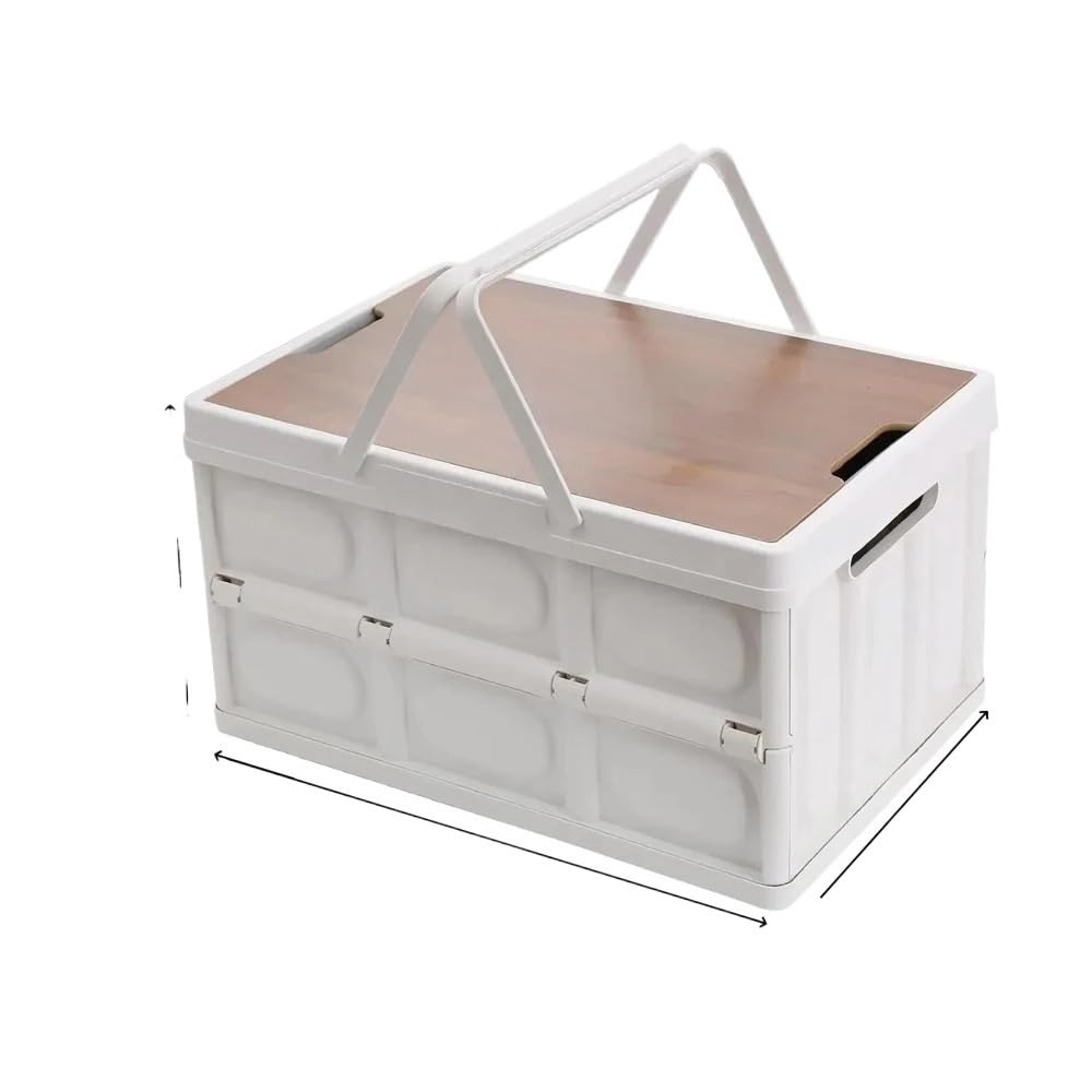 JAYQDZ Faltbare Aufbewahrungsbox for Outdoor-Camping, 35 l, verdickt, for die Automontage, Reise-Lebensmittel, faltbares Organisationswerkzeug mit Tragegriff, Holzdeckel(15L) von JAYQDZ