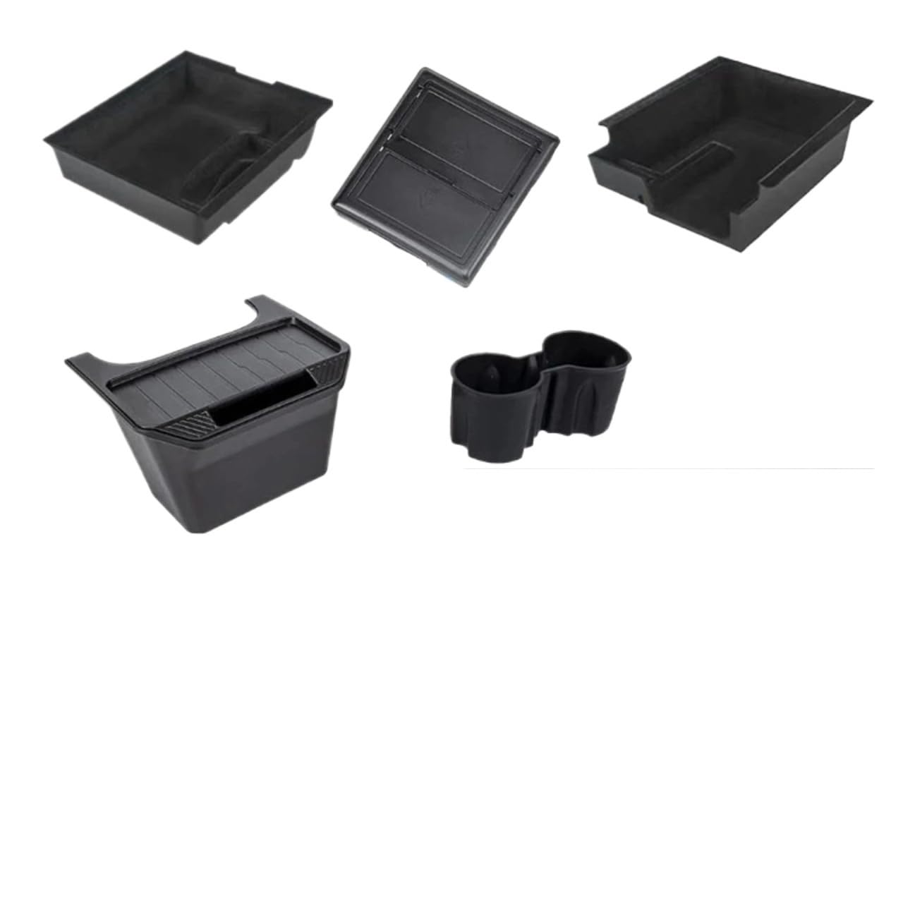 JAYQDZ Kompatibel mit Tesla Model Y 2024, versteckte Aufbewahrungsbox, Mittelkonsole, Armlehne vorne und hinten, Beflockung, geschichtetes Gitter, organisierter Behälter, Rutsche(Style C 5PCS) von JAYQDZ