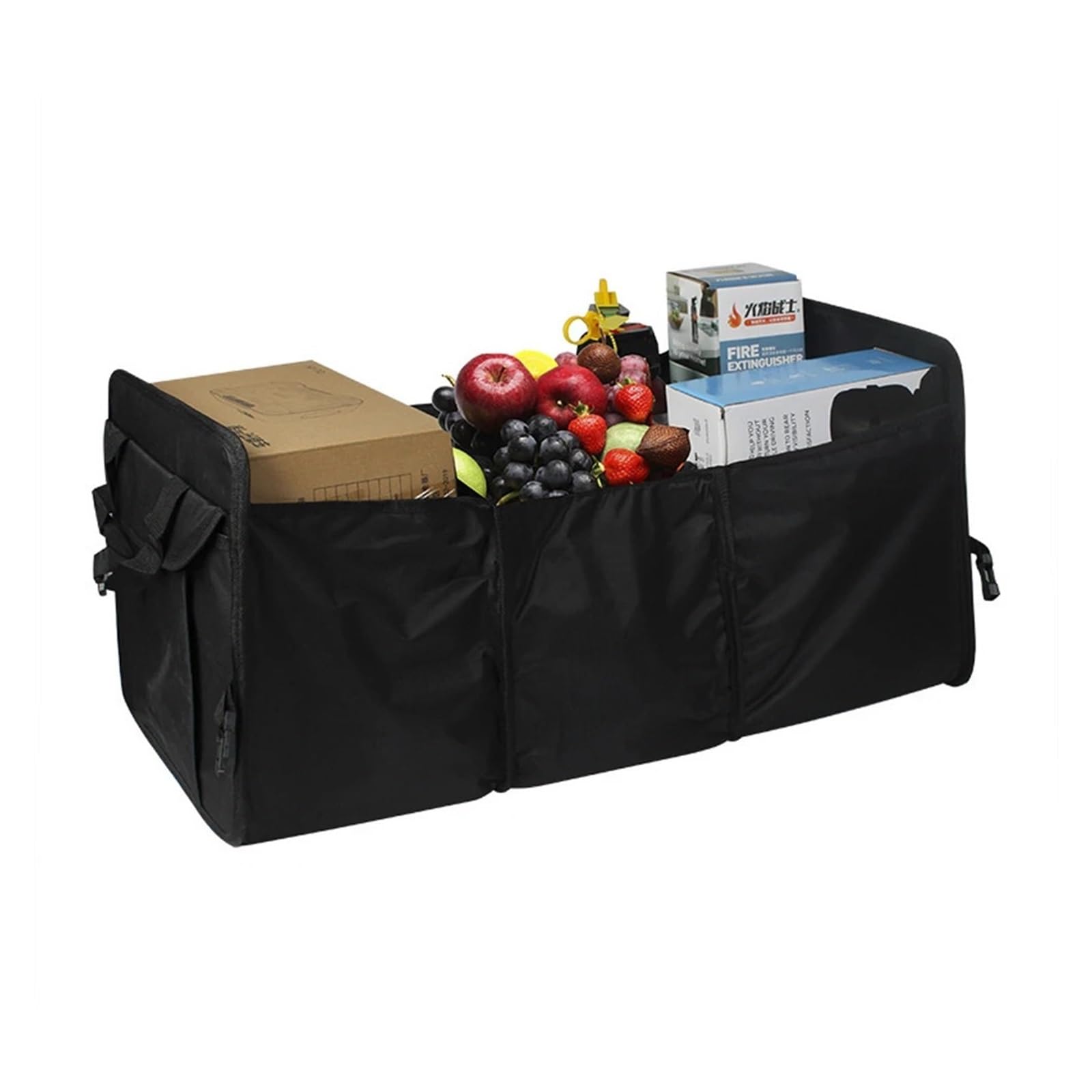 JAYQDZ Tragbarer Kofferraum-Aufbewahrungskofferraum, 3-in-1, faltbar, Kühlset mit Mehreren Fächern, Organizer, zusammenklappbarer Stoffkorb, for Auto, LKW, Kofferraum(Black with Bag) von JAYQDZ