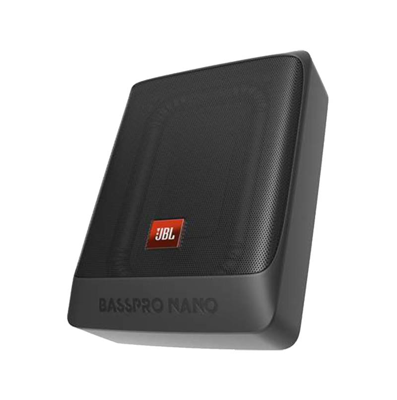 JBL BassPro Nano Ultra-Kompaktes aktives Untersitz Subwoofer Set 15 x 20 cm - 200 Watt Unter sitz Auto Subwoofer Aktiv, schwarz von JBL
