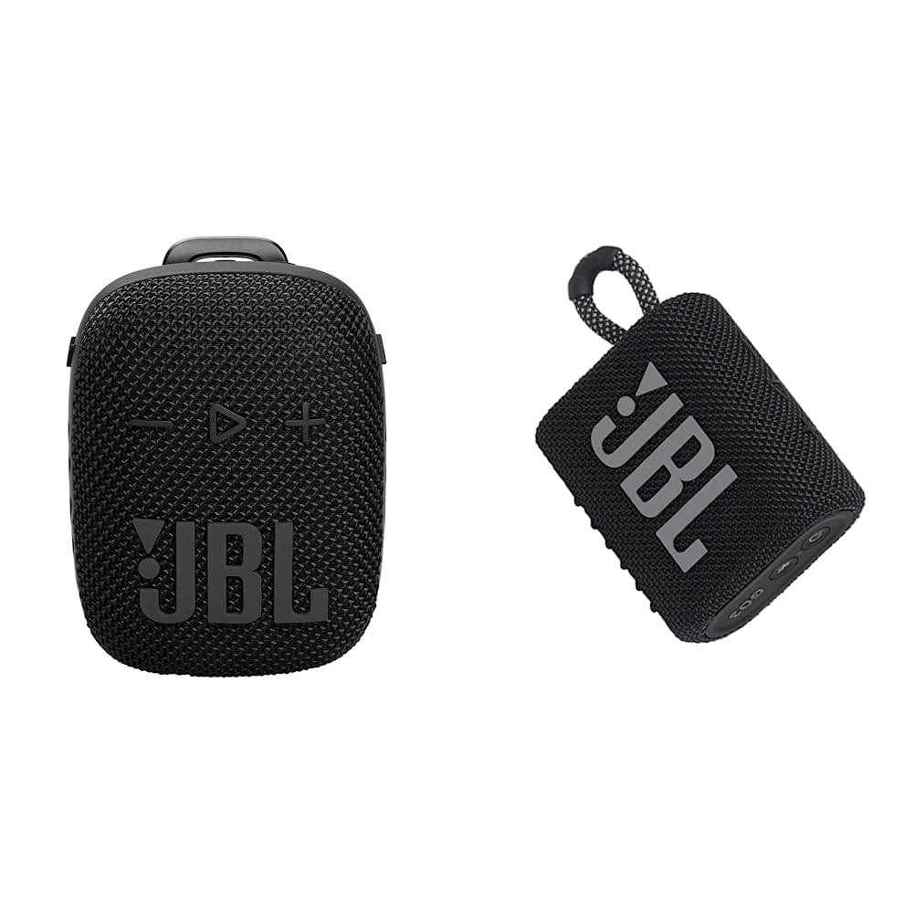 JBL Wind 3S tragbare Bluetooth-Lautsprecher, Schwarz & GO 3 kleine Bluetooth Box in Schwarz – Wasserfester, tragbarer Lautsprecher für unterwegs – Bis zu 5h Wiedergabezeit mit nur Einer Akkuladung von JBL