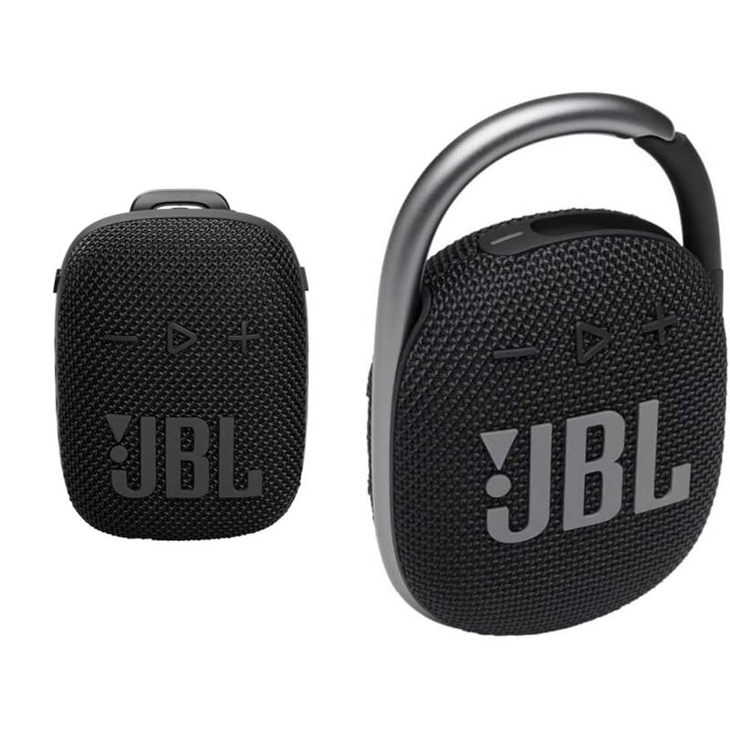 JBL Wind 3S tragbare Bluetooth-Lautsprecher & Clip 4 Bluetooth Lautsprecher in Schwarz – wasserdichte, tragbare Musikbox mit praktischem Karabiner – Bis zu 10 Stunden kabelloses Musik Streaming von JBL