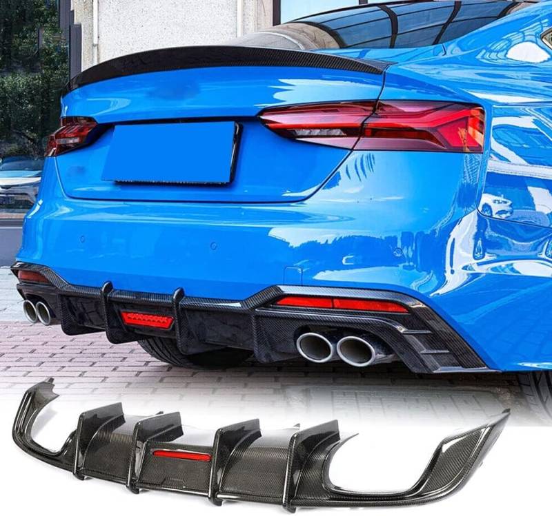 JCING Karbonfaser-Heckstoßstangen-Diffusor passend für Audi S5 A5 B9 Sline Coupe Cabrio Sportback 2-Türer 4-Türer 2017–2019 Custom Lower Bumper Lip Spoiler Body Kit (Typ B) von JCING