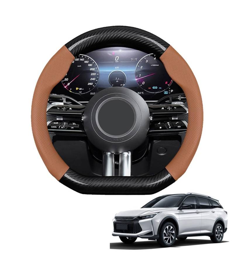 JCPQDWTD Auto Lenkradbezug D-Form für Aeolus AX3 2021+ Kohlefaser und Mikrofaser PU Leder Lenkradhülle Atmungsaktiv Anti-Rutsch Sommer Winter Auto Zubehör Interieur(Light Brown) von JCPQDWTD