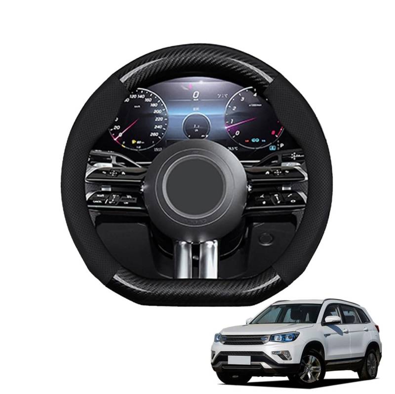 JCPQDWTD Auto Lenkradbezug D-Form für CS75 2018-2023 Kohlefaser und Mikrofaser PU Leder Lenkradhülle Atmungsaktiv Anti-Rutsch Sommer Winter Auto Zubehör Interieur(Black) von JCPQDWTD