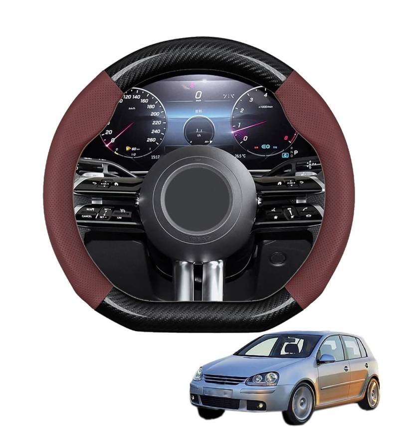 JCPQDWTD Auto Lenkradbezug D-Form für Golf 5 Mk5 2004-2008 Kohlefaser und Mikrofaser PU Leder Lenkradhülle Atmungsaktiv Anti-Rutsch Sommer Winter Auto Zubehör Interieur(Wine red) von JCPQDWTD