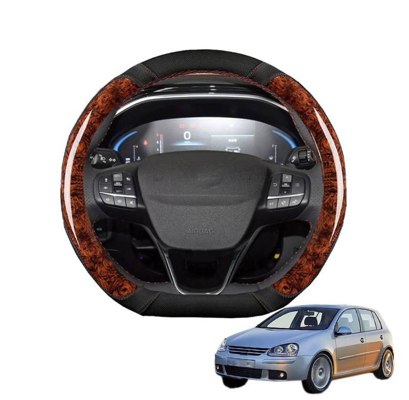 JCPQDWTD Auto Lenkradbezug D-Form für Golf 5 Mk5 2004-2008 Pfirsichholz und Mikrofaser PU Leder Lenkradhülle Atmungsaktiv Anti-Rutsch Sommer Winter Auto Zubehör Interieur(Brown) von JCPQDWTD