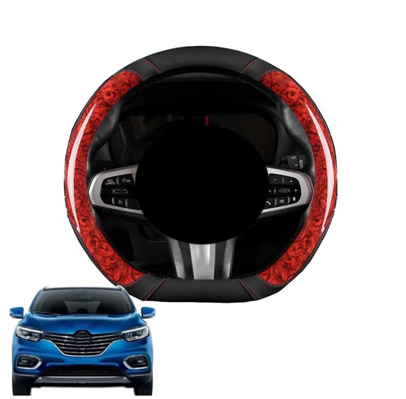 JCPQDWTD Auto Lenkradbezug D-Form für Kadjar 2015-2022 Pfirsichholz und Mikrofaser PU Leder Lenkradhülle Atmungsaktiv Anti-Rutsch Sommer Winter Auto Zubehör Interieur(Red) von JCPQDWTD