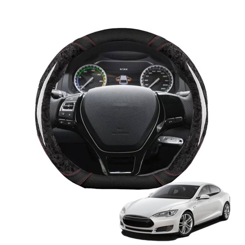 JCPQDWTD Auto Lenkradbezug D-Form für Model S 2012-2020 Pfirsichholz und Mikrofaser PU Leder Lenkradhülle Atmungsaktiv Anti-Rutsch Sommer Winter Auto Zubehör Interieur(Black) von JCPQDWTD