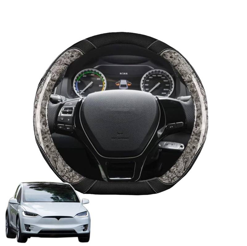 JCPQDWTD Auto Lenkradbezug D-Form für Model X 2016-2023 Pfirsichholz und Mikrofaser PU Leder Lenkradhülle Atmungsaktiv Anti-Rutsch Sommer Winter Auto Zubehör Interieur(Grey) von JCPQDWTD