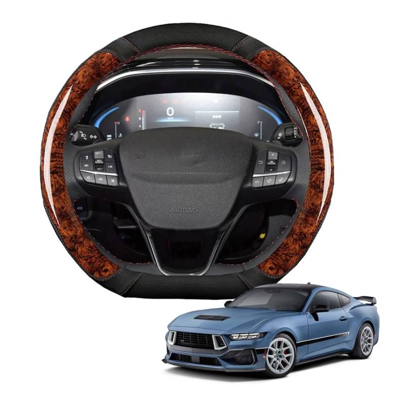 JCPQDWTD Auto Lenkradbezug D-Form für Mustang MK7 7th 2024+ Pfirsichholz und Mikrofaser PU Leder Lenkradhülle Atmungsaktiv Anti-Rutsch Sommer Winter Auto Zubehör Interieur(Brown) von JCPQDWTD