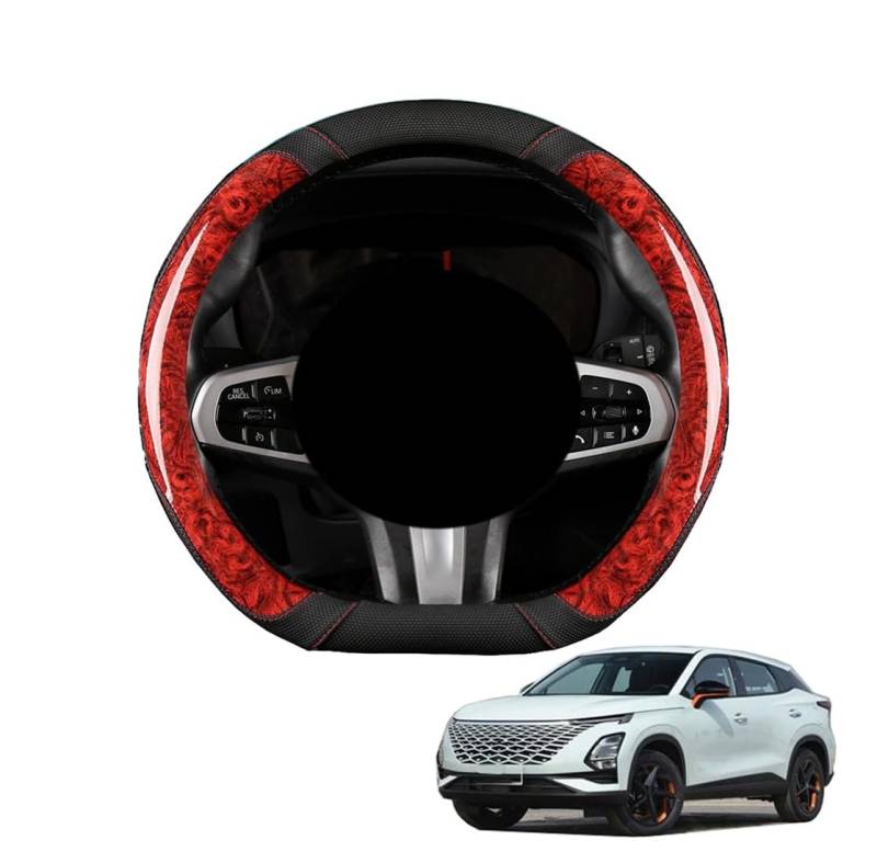 JCPQDWTD Auto Lenkradbezug D-Form für OMODA C5 2022+ Pfirsichholz und Mikrofaser PU Leder Lenkradhülle Atmungsaktiv Anti-Rutsch Sommer Winter Auto Zubehör Interieur(Red) von JCPQDWTD
