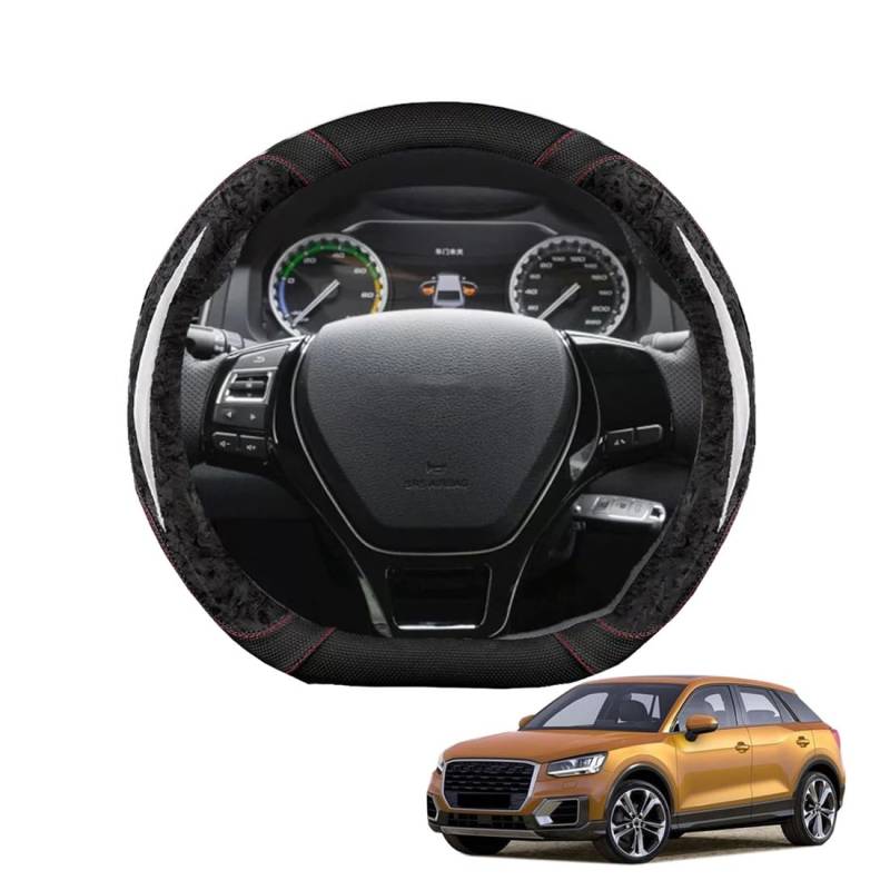 JCPQDWTD Auto Lenkradbezug D-Form für Q2 Q2l 2017-2022 Pfirsichholz und Mikrofaser PU Leder Lenkradhülle Atmungsaktiv Anti-Rutsch Sommer Winter Auto Zubehör Interieur(Black) von JCPQDWTD
