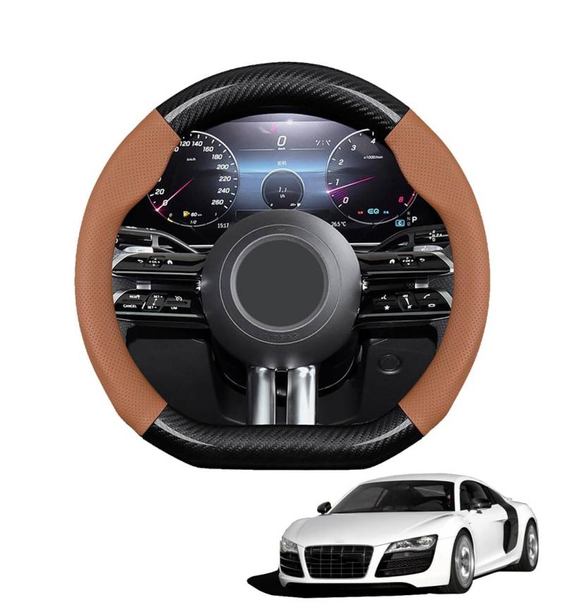 JCPQDWTD Auto Lenkradbezug D-Form für R8 2006-2014 Kohlefaser und Mikrofaser PU Leder Lenkradhülle Atmungsaktiv Anti-Rutsch Sommer Winter Auto Zubehör Interieur(Light Brown) von JCPQDWTD