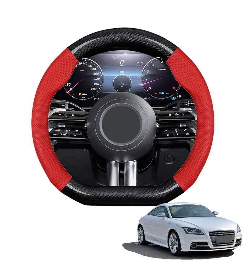 JCPQDWTD Auto Lenkradbezug D-Form für TT MK2 2007-2014 Kohlefaser und Mikrofaser PU Leder Lenkradhülle Atmungsaktiv Anti-Rutsch Sommer Winter Auto Zubehör Interieur(Red) von JCPQDWTD
