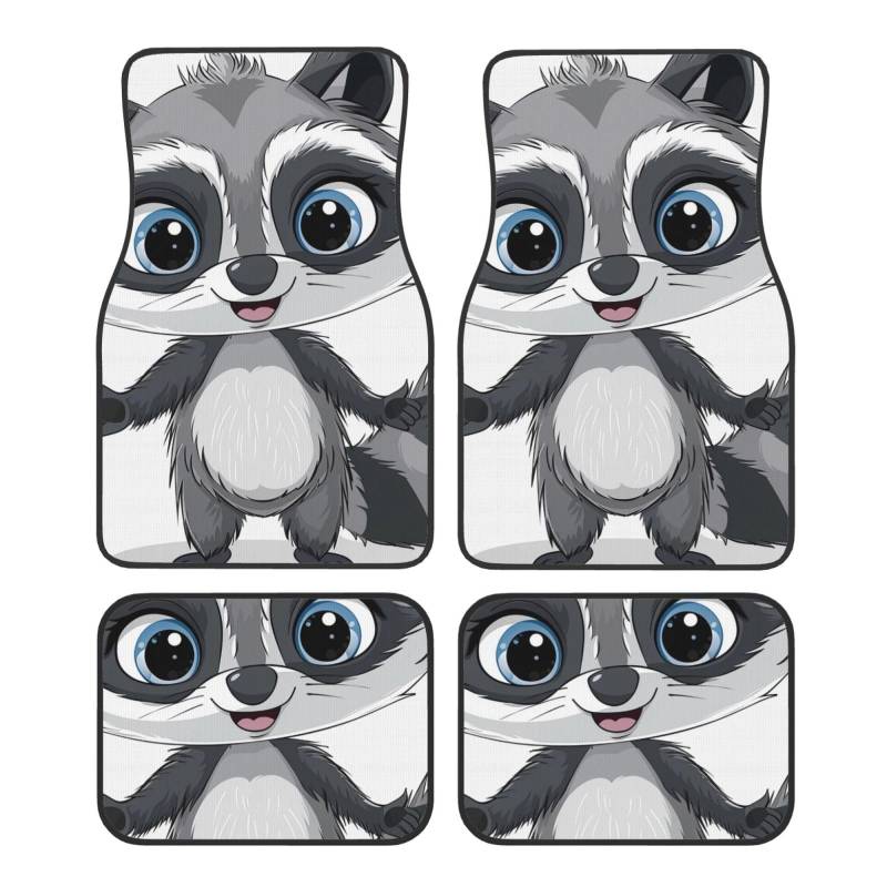 Cartoon Cute Raccoon 1 Printed Car Floor Mats Set of 4 - Universal Car Accessories Vehicle Interior Mats for Cars Trucks SUVs Full Set von JCVOTREL